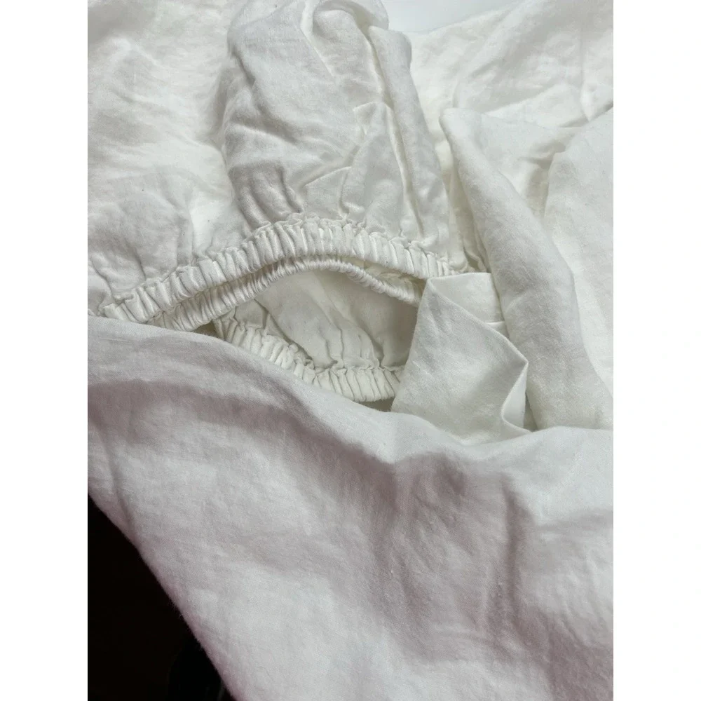 Restoration Hardware MILOU EMBROIDERED  LINEN Queen Sheet Set w/ 1 Standard Sham